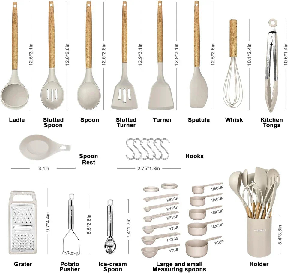 Kitchen Cooking Utensils Set,29 Pcs Non-Stick Silicone Cooking Kitchen Utensils